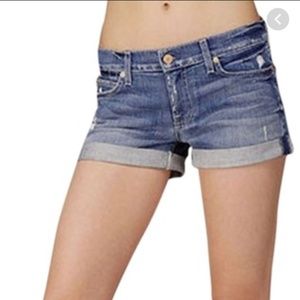 7 For All Mankind Blue Denim Roll-up Jean Shorts